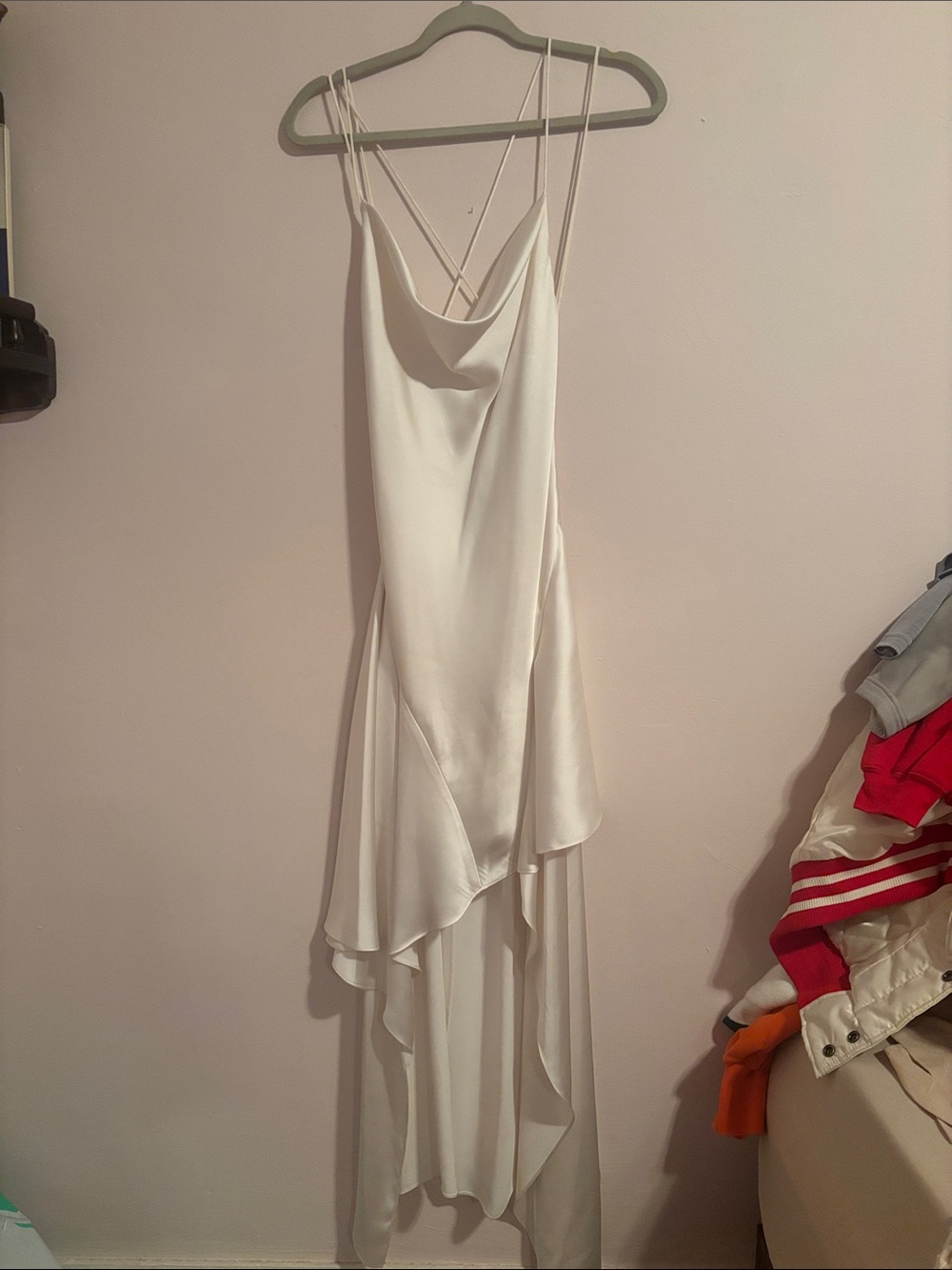 Alice + Olivia White Satin High-Low Slip Dress